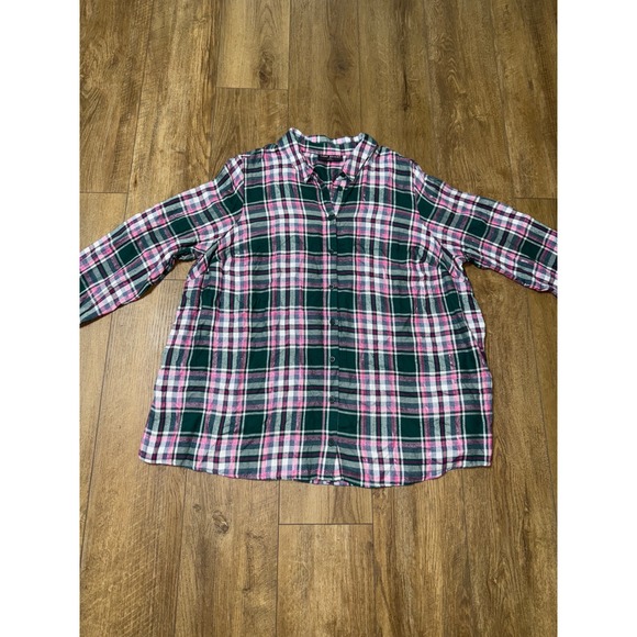 Lane Bryant Plaid Button Down Shirt Green Pink White Womens Plus Size‎ - Picture 1 of 6